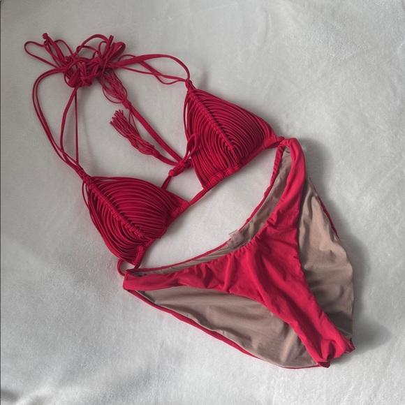 PQ SWIM Isla Bikini Set (Triangle Macrame Top and Basic Ruched Bottom) in Milos - Picture 9 of 16